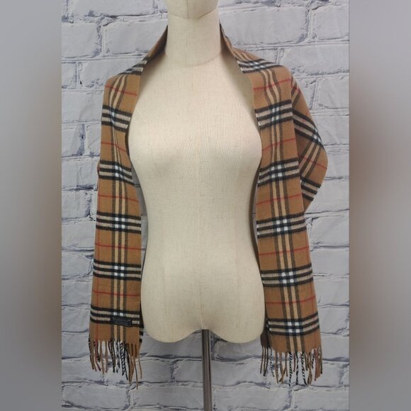Burberry Vintage Scarf Nova Check Cashmere Wool England Camel 90s Y2K 61" x 11.5 - Picture 5 of 10